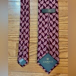 Canali Burgundy and White Paisley Silk Tie